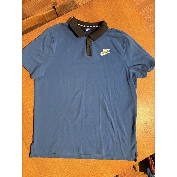 Nike Polo XXL Vintage 90s Blue Black Collar Tennis Shirt Big Logo 100% Cotton - Picture 2 of 8